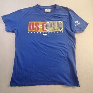 US Open Championships NYC Tennis Graphic T-Shirt Blue Mens Large Tee Red Jacket
